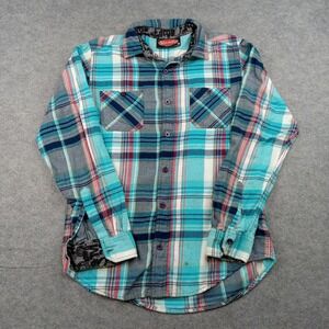Mambo Shirt Mens Large Multicolor Plaid Flannel Button Front Long Sleeve Casual*
